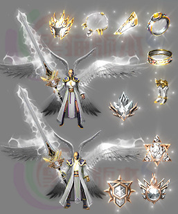 传奇素材 251106-A27-白羽天神男女武器衣服首饰套装